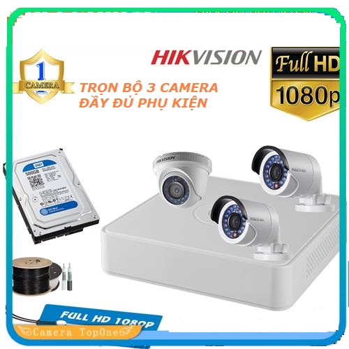 [HCM][NHÀ PHÂN PHỐI BH 2 NĂM FREESHIP 20K]Trọn bộ camera hik vision full hd 1080p 2.0m - bộ 3 camera đầy đủ phụ kiện kèm hdd 500 gb