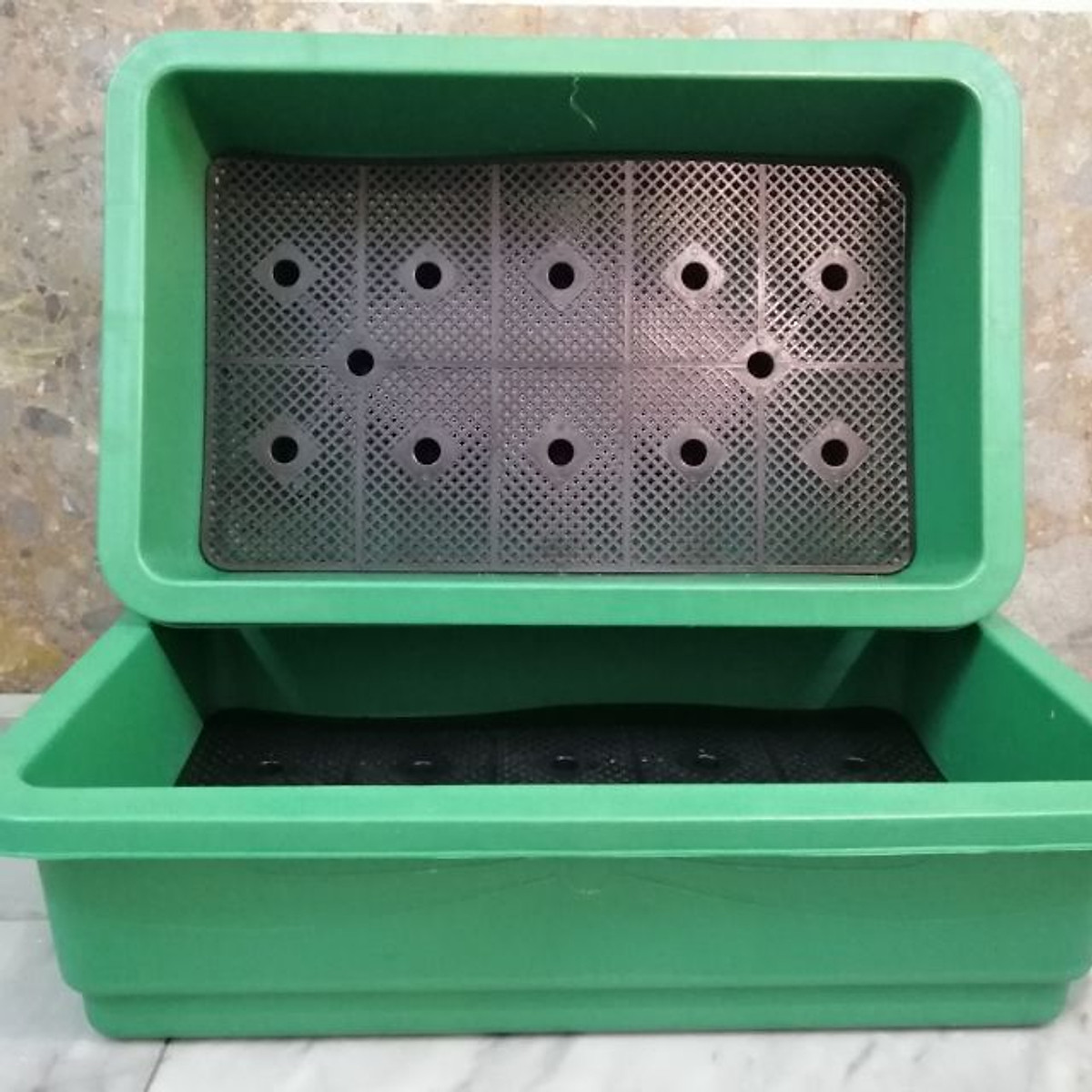 Chậu nhựa trồng rau sạch-Khay trồng rau thông minh KT: 65cmx42cmx16cm - Màu Xanh