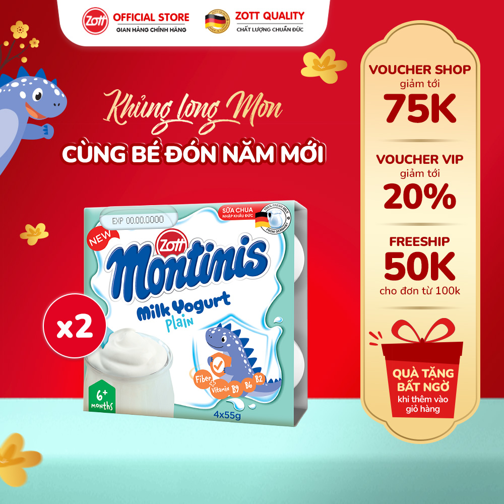 [Giao Hoả Tốc] COMBO 2 vỉ Sữa chua Montinis vị Nguyên bản nhập Đức (vỉ - 55g x 4 hũ)