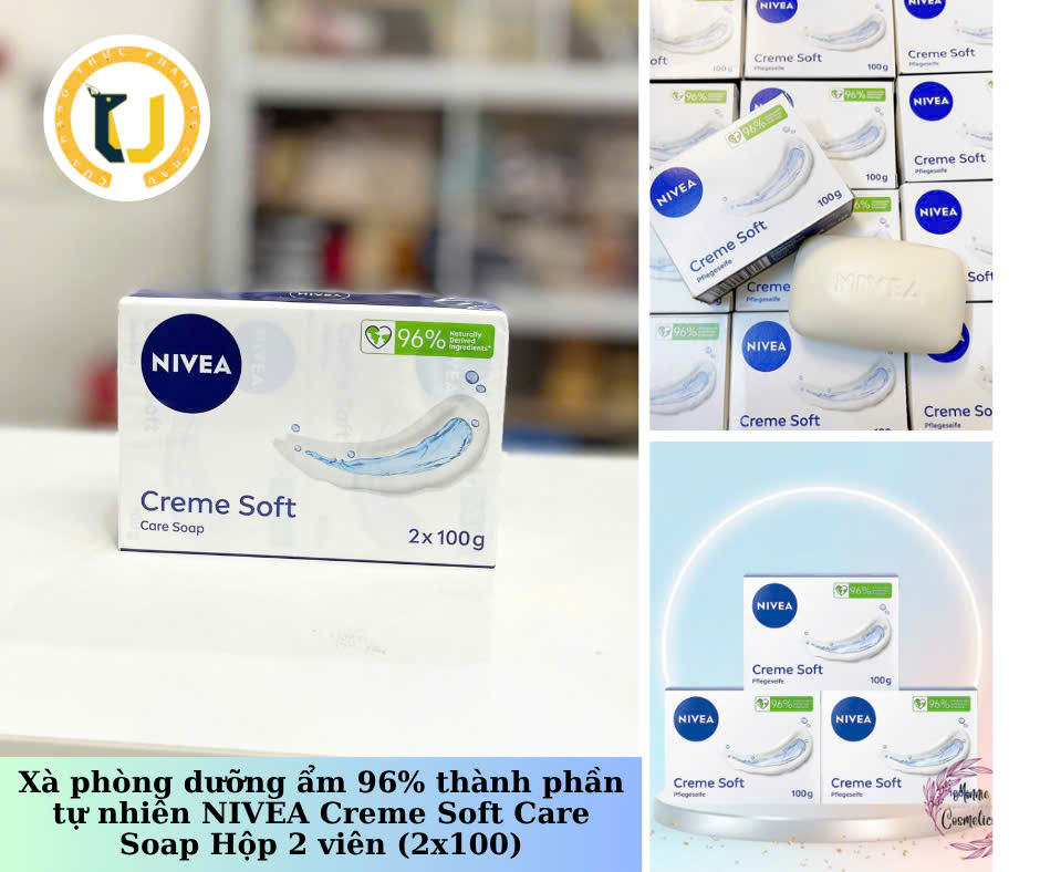 (HÀNG ÚC) Xà phòng cục dưỡng ẩm NIVEA Creme Soft Care Soap set 2 cục 2 x 100Gr