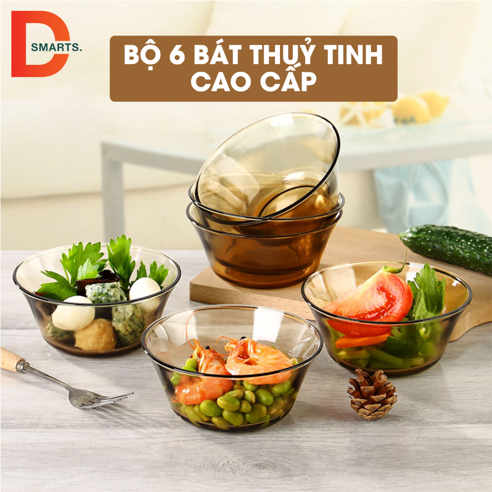 Bát thuỷ tinh cường lực, bộ 6 bát thuỷ tinh trong suốt chịu nhiệt