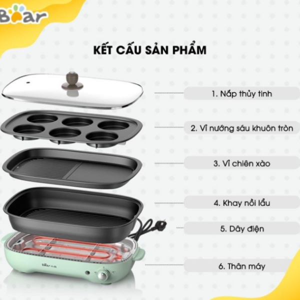 Bếp Nướng,Lẩu Nướng,Nồi Lẩu,Bếp nướng bánh Bear - 3 Khay Đi Kèm rất tiện lợi