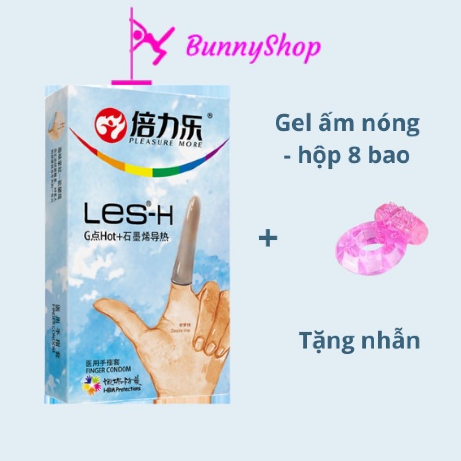 Bao cao su ngón tay ấm nóng Les -H Hộp 8 bao