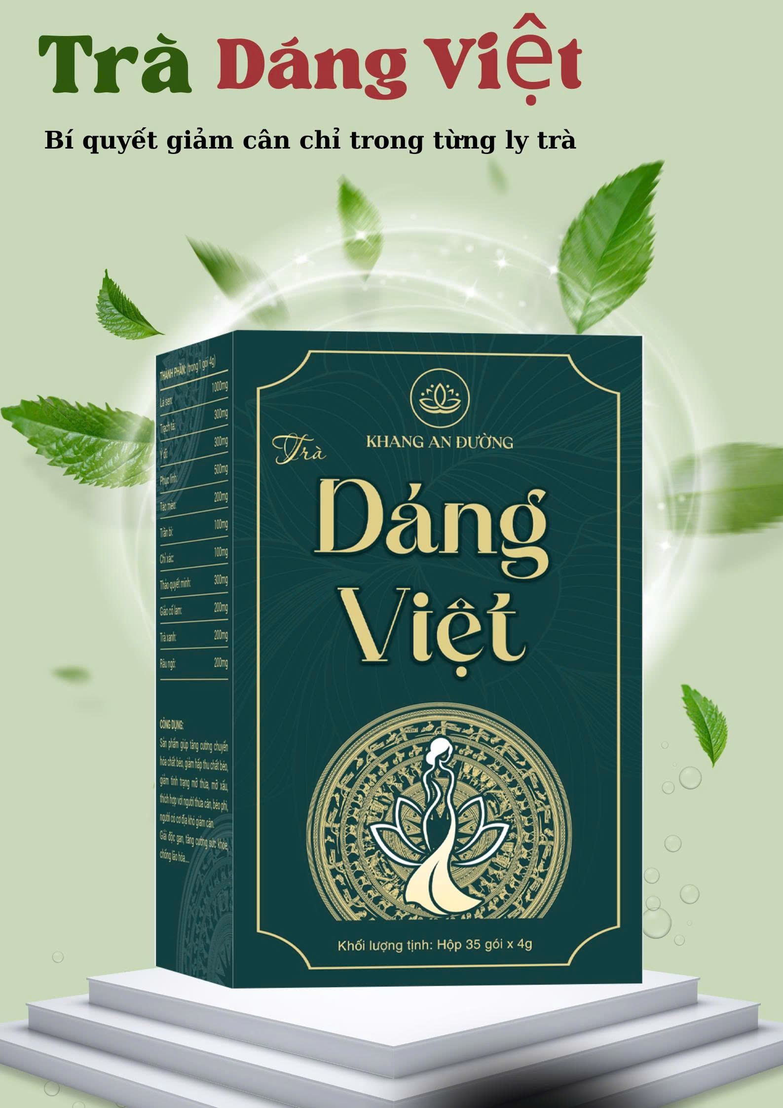  Trà giảm cân Dáng việt khang an đường giúp đào thải tiêu mỡ dạng túi lọc tiện lợi 35 gói 