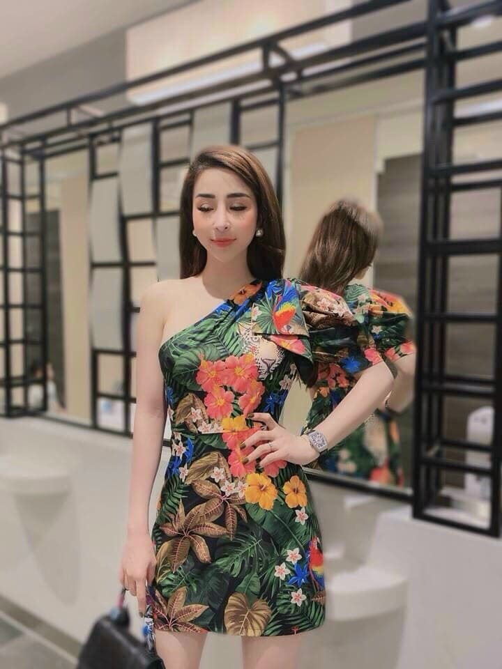 ĐẦM LỆCH VAI IN 3D NƠ VAI ( CÓ MÚT ) XINH XINH