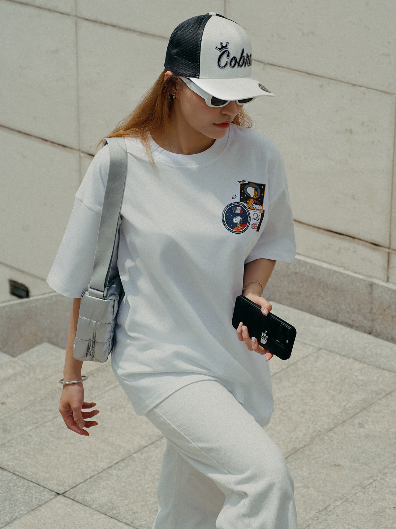 Oversize T-shirt - Áo thun Tee Unisex cổ tròn tay ngắn Semi Basic White in hình Peanuts Snoopy Nasa, 100% cotton premium