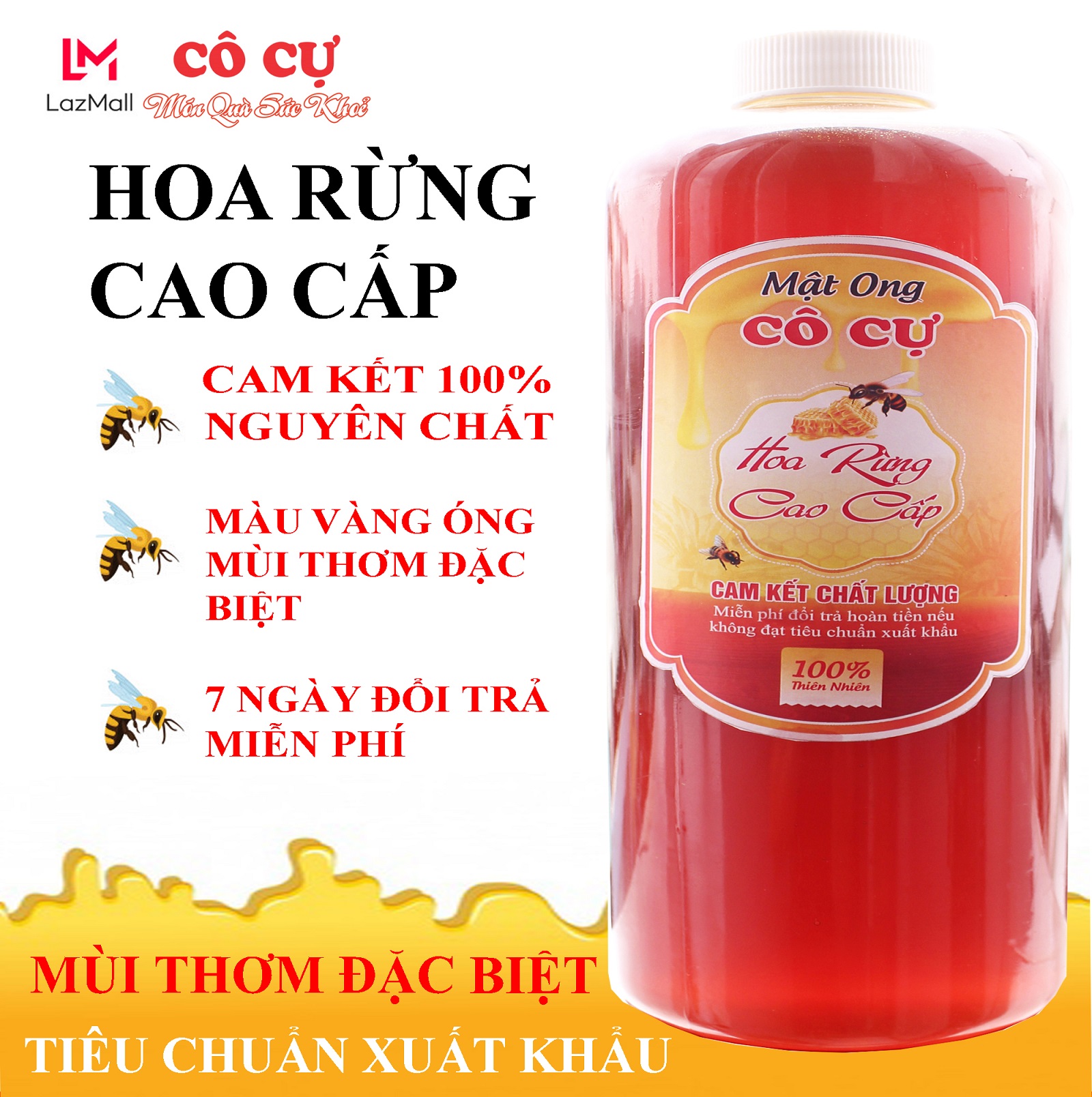 Mật ong nguyên chất hoa rừng cao cấp 1 Lít - cam kết chất lượng từ gian hàng chính hãng