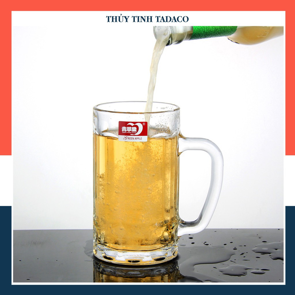 Combo 6 ly thủy tinh có quai cầm deli 410ml tdc-zb18 chuyên làm ly uống bia | đạt chuẩn iso9001