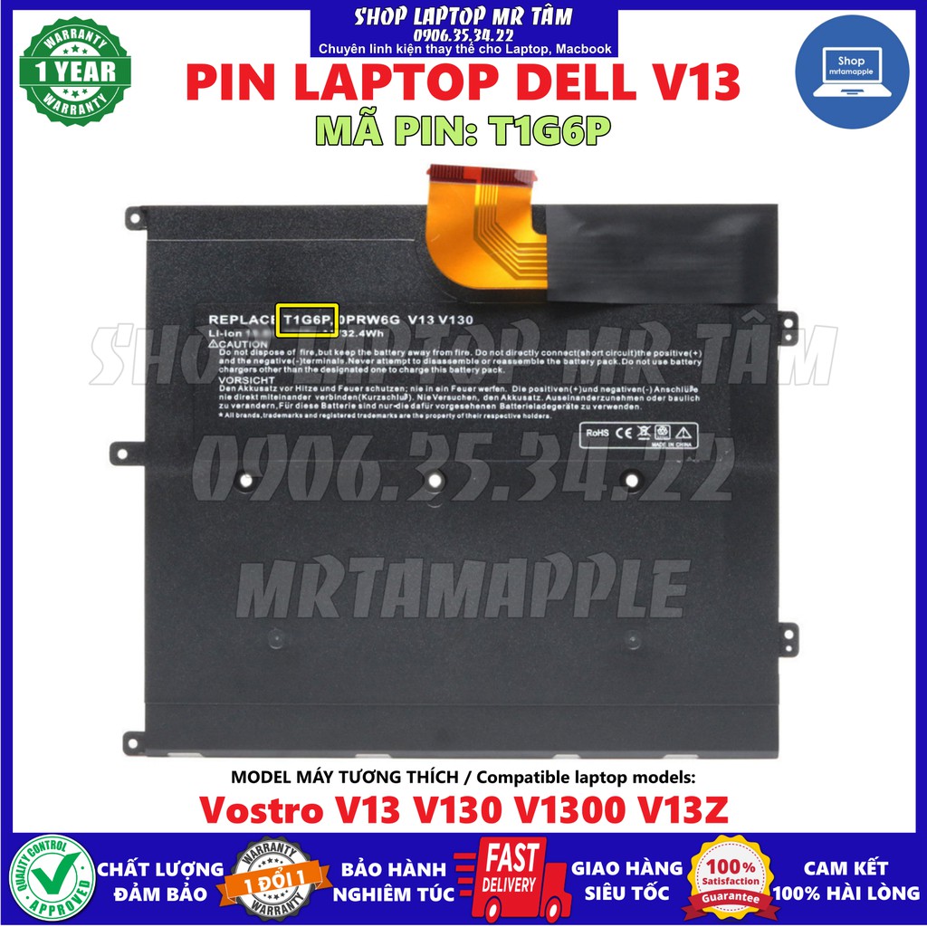 Pin laptop dell v13 30wh - 4 cell dành cho latitude 13 vostro v13 v130 v1300 v13z