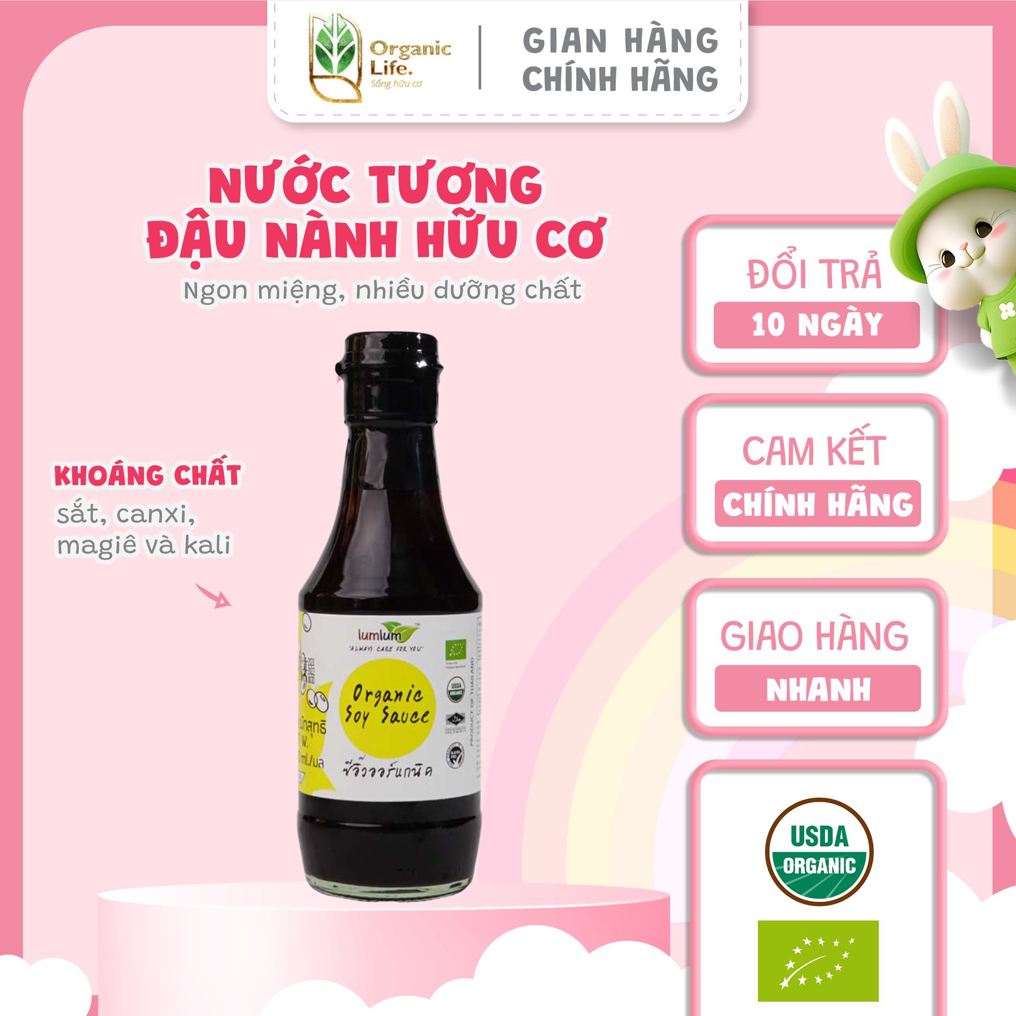 Nước tương đậu nành hữu cơ organic life lumlum lên men tự nhiên từ đậu nành
