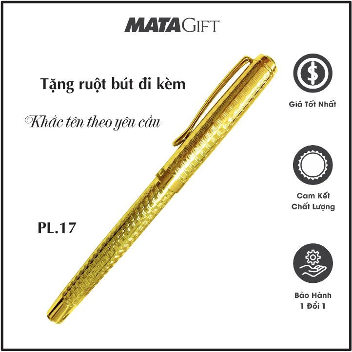 Bút ký Nhật cao cấp kim loại (màu vàng) nắp rút Platinum PL17 Matagift có thể khắc tên làm quà tặng đẹp