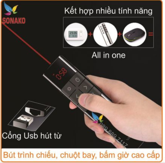 Bút Chiếu Tia Laser Điều Khiển Từ Xa Không Dây Viboton PP-930 Cao Cấp, Bút trình chiếu chỉ Lazer thuyết trình không dây Kiêm Chuột Bay- Điều chỉnh âm thanh, Đèn Laser Cho Văn Phòng/Tại Học