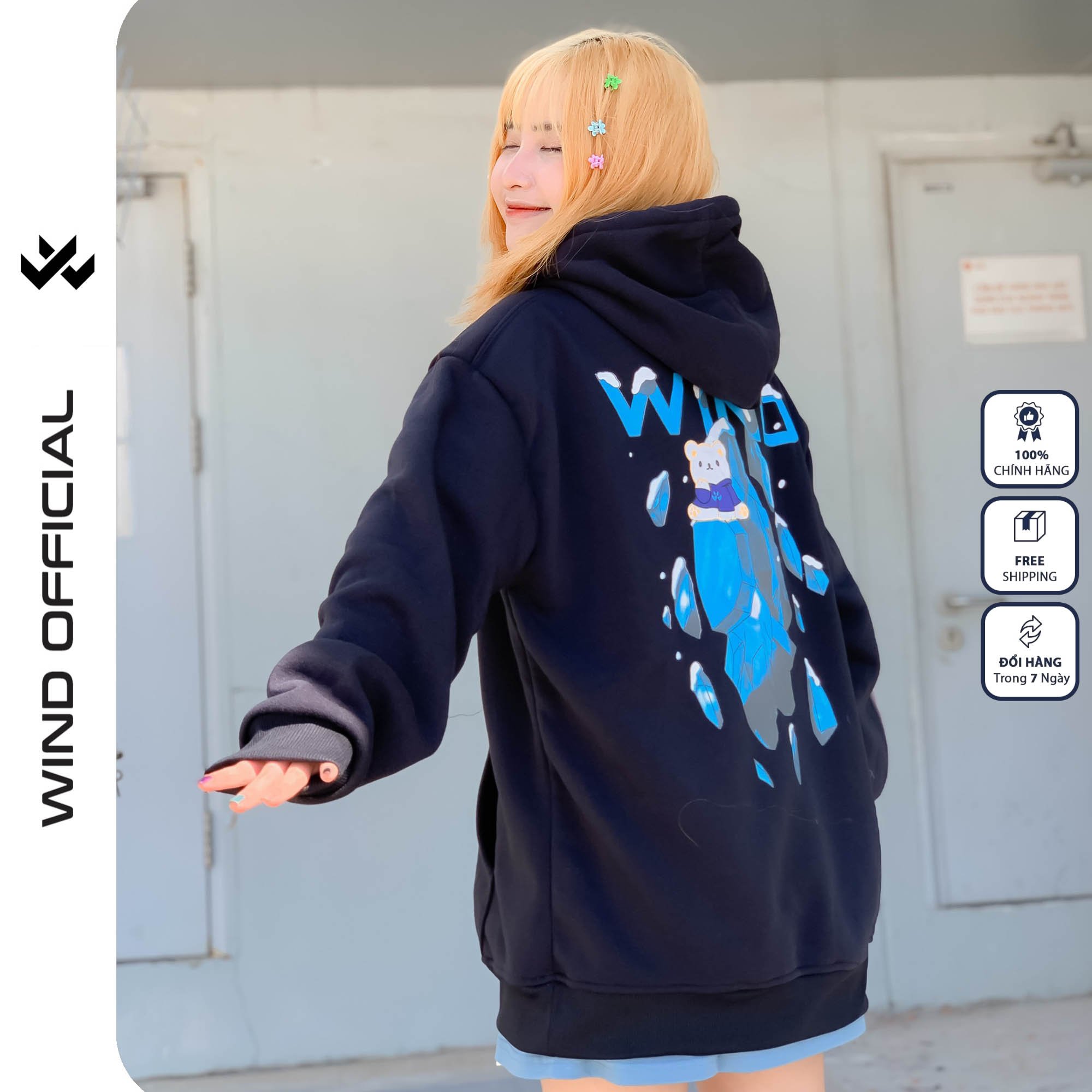 Áo hoodie form rộng WIND nam nữ nỉ bông Băng Tuyết HD22 thời trang nam nữ oversize ulzzang