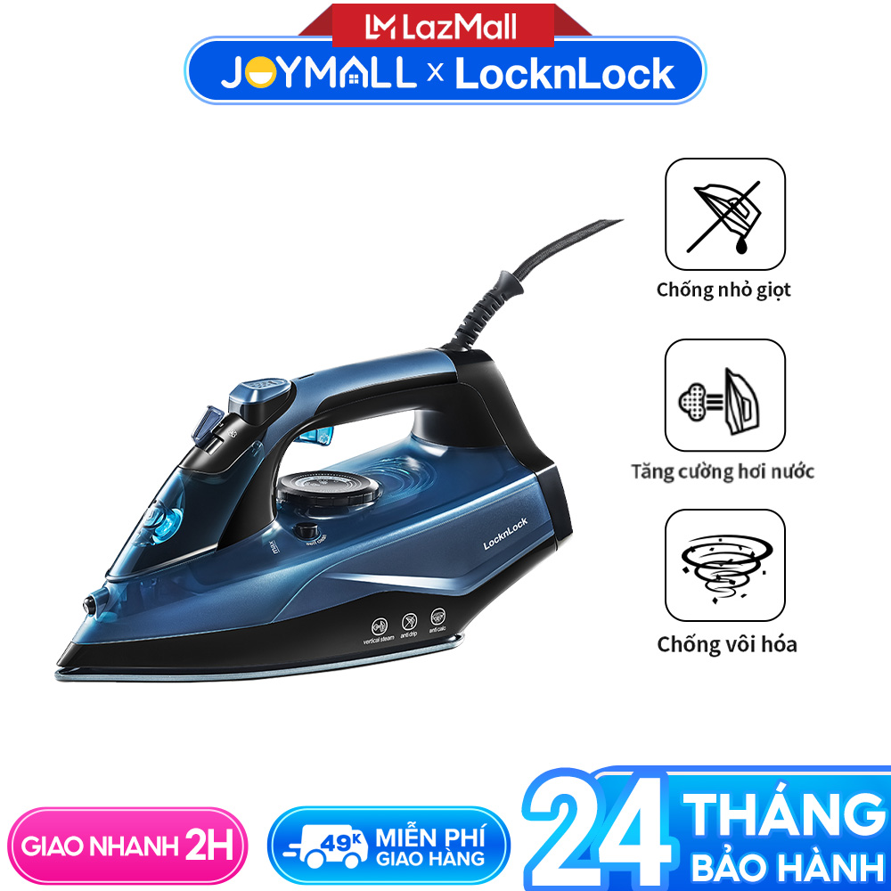 Bàn ủi hơi nước LocknLock ENI362BLU - Hàng chính hãng tăng cường hơi nước tự làm sạch chống nhỏ giọt - JoyMall
