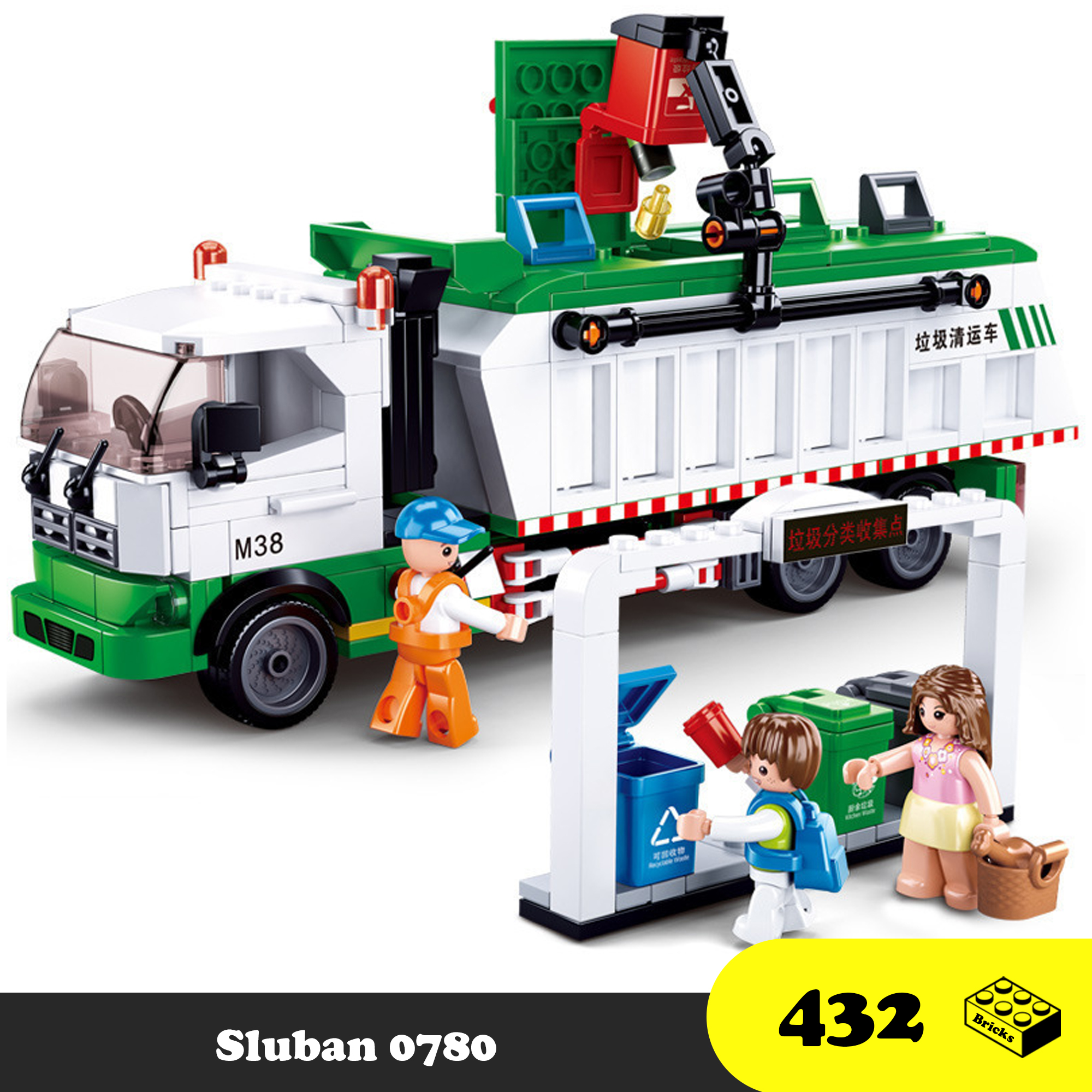 Đồ chơi Lego lắp ráp Xe tải vệ sinh môi trường - Sluban 0780 Cleaner Truck City - 432 mảnh ghép