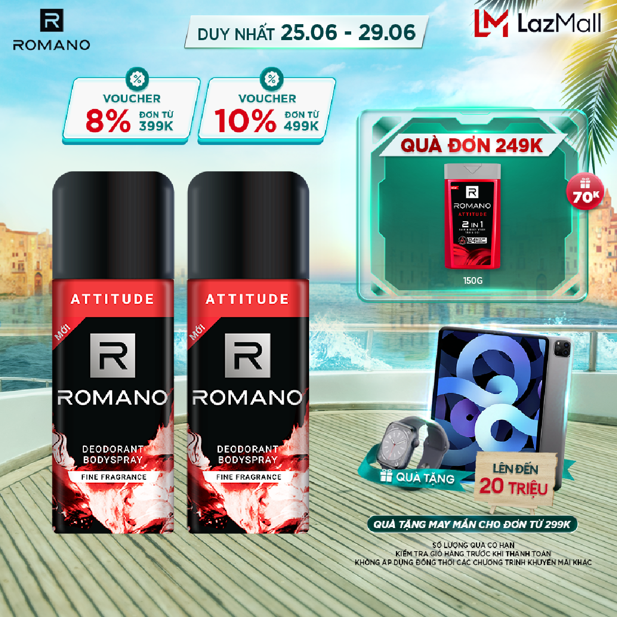Combo 2 Xịt toàn thân ngăn mồ hôi và mùi cơ thể Romano 150ml
