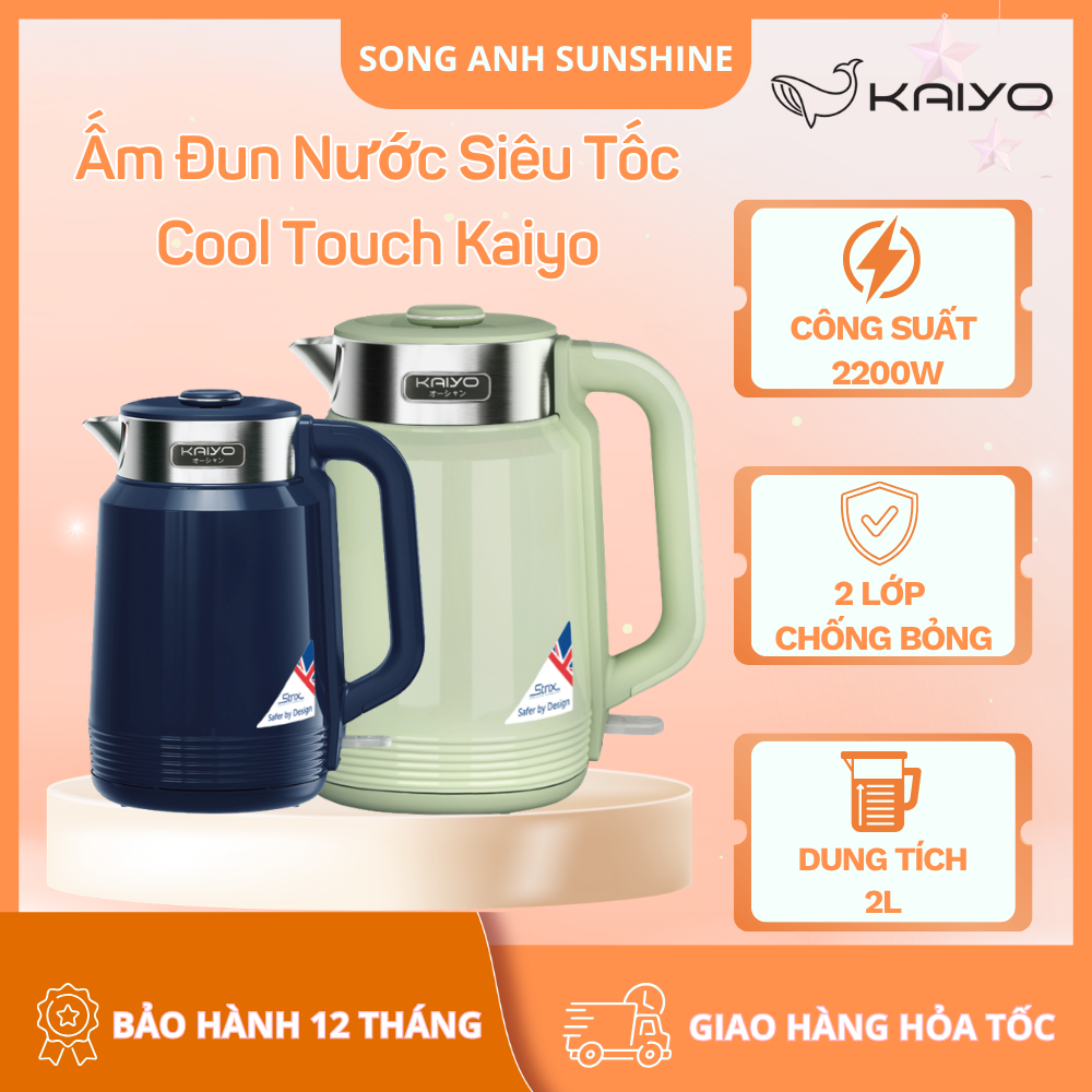 Genuine Cool Touch Kaiyo 2L Super Speed ​​Kettle - 2200W Capacity, 2-Layer Insulation Design, Automatic Shut-Off When Boiling, 12-Month Warranty