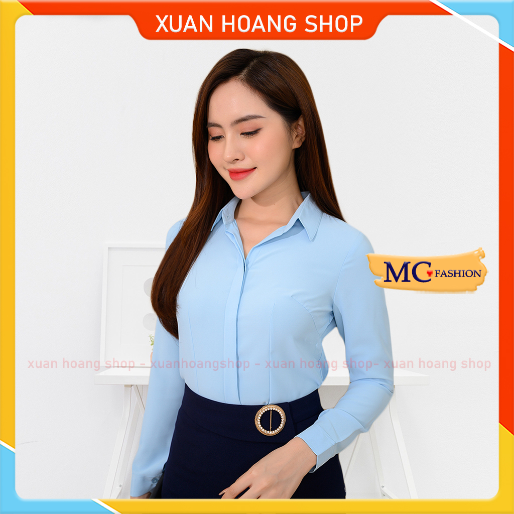 Áo Sơ Mi Kiểu Nữ Công Sở Đẹp, Tay Dài Mc Fashion Size Đủ Chất Mát, Màu Xanh, Trắng, Hồng, Đen, Tím A686