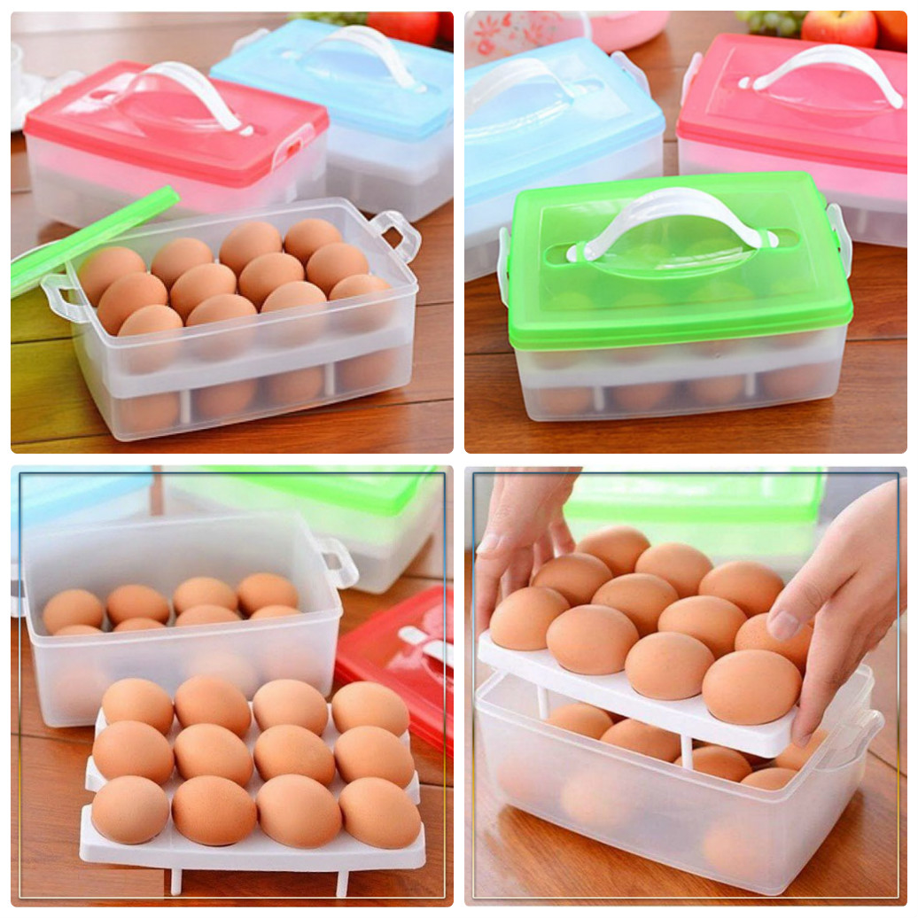 Hộp đựng trứng 24 quả 2 tầng - Khay đựng trứng gà có nắp