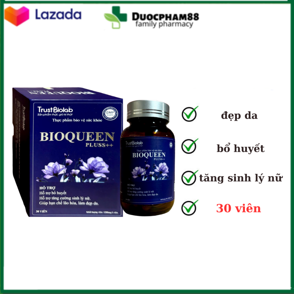 Bio Queen Pluss++ tăng cường sinh lý nữ trr hóa làn da ổn định nội tiết tăng cường sinh lý cho nữ hộp 30 viên HSD 2023