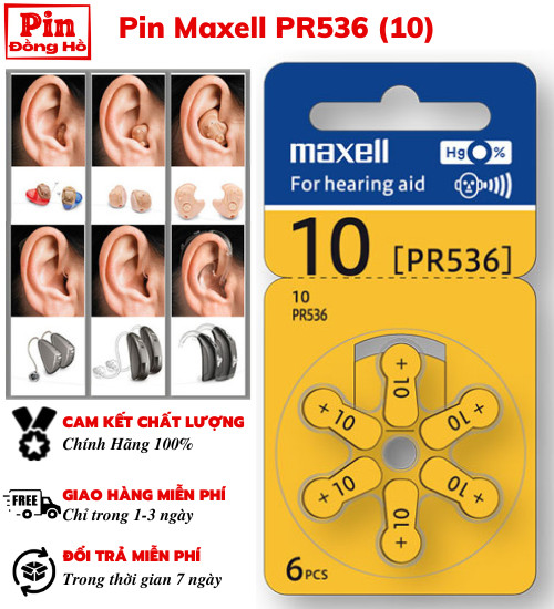 Pin trợ thính 536 maxell pr536 1 vỉ 6 viên - pin pr 10 dùng cho thiết bị y tế, máy trợ thính, máy đeo tai cho người già, ...