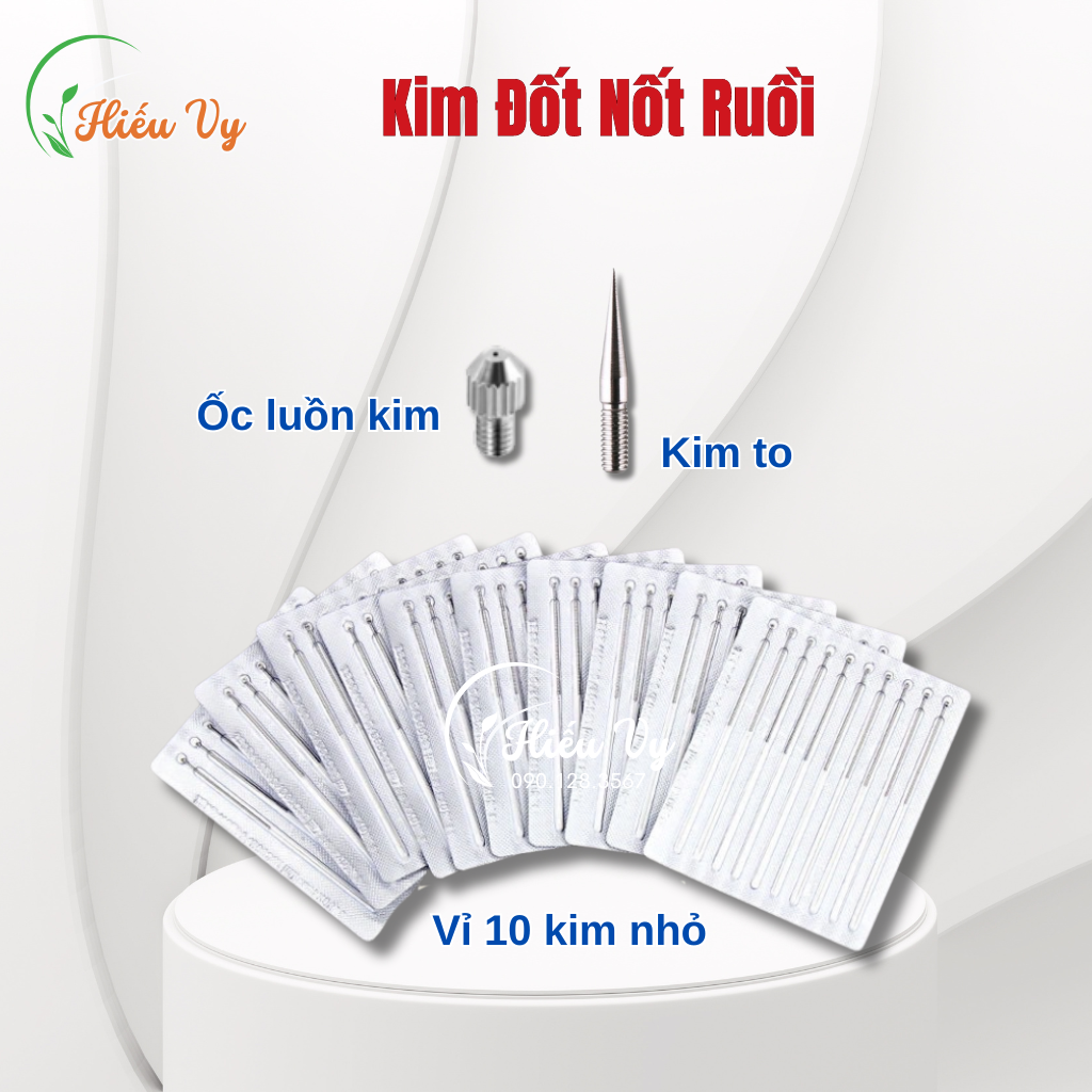 Đầu kim đốt nốt ruồi, mụn thịt, tàn nhang | Vỉ 10 kim đốt dài, kim đốt to, ốc luồn kim đốt