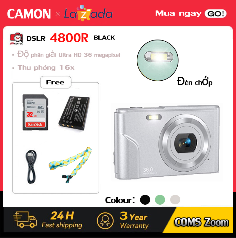 Camera zoom kỹ thuật số Full HD 360 megapixel Camera 4K HD Camera video chuyên nghiệp vlog camera Bảo hiểm+thẻ SD+màng bảo vệ)
