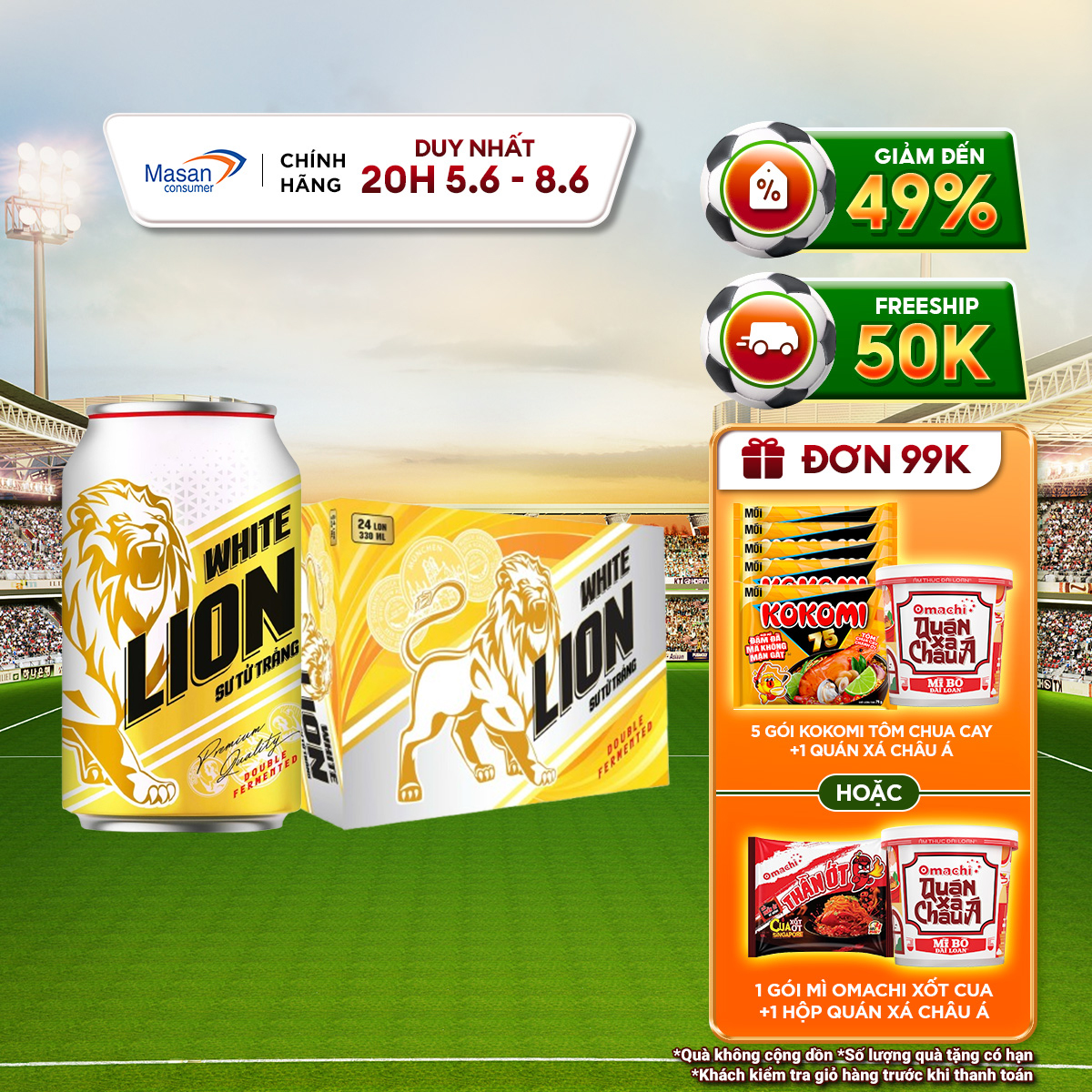 [Mua 1 Giảm 25%] Bia Sư Tử Trắng White Lion - Thùng 24 lon x 330ml (Bao bì có thể thay đổi theo đợt nhập)