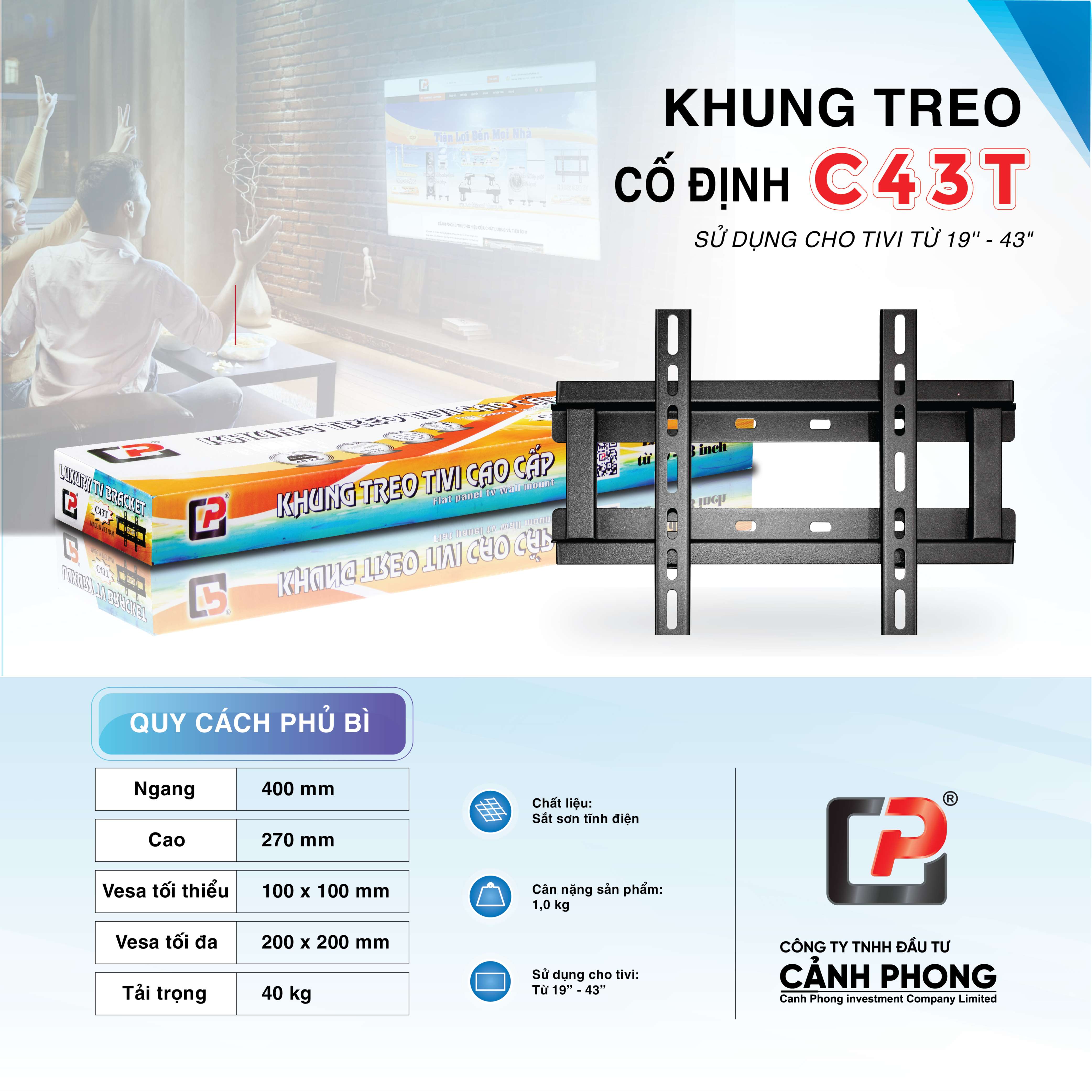 Khung Treo TiVi Áp Tường Cảnh Phong từ 19 - 43 inch C43T