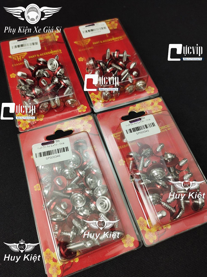 Full Ốc Dàn Áo Salaya Thái Inox 304 + Lông Đền Đỏ Gắn Exciter, Winner, Wave, Dream, Sirius, Future, Vario, AB, Mio M3, Satria, Sonic, Vision MS9999