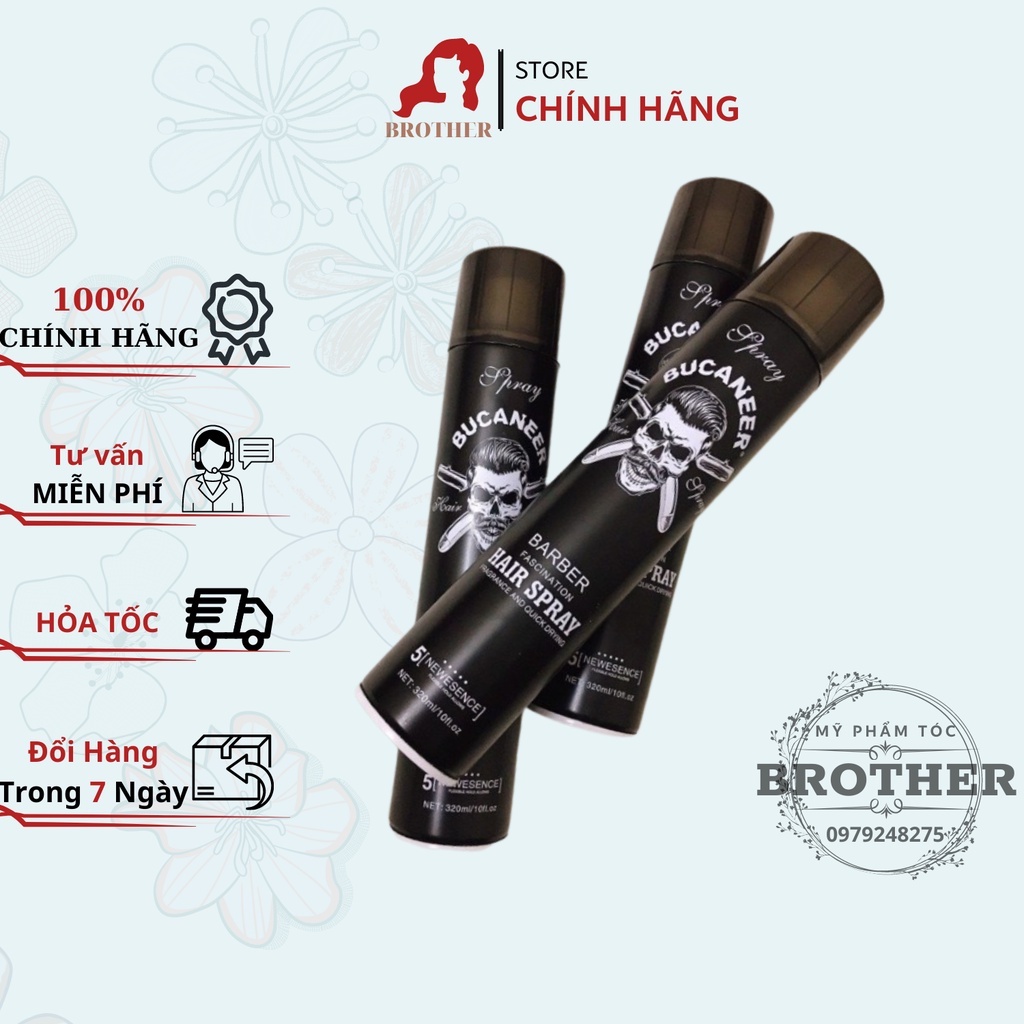 Gôm, keo xịt tóc bucanner barber 320ml tạo kiểu, giữ nếp cho tóc