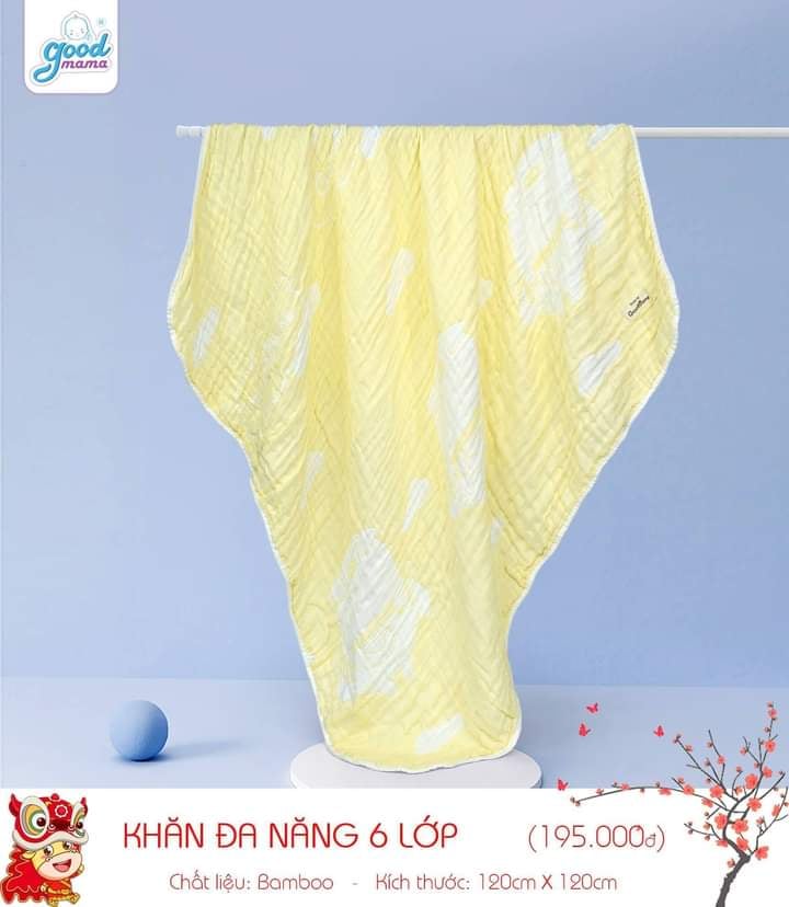 Khăn cho bé - khăn đa năng sợi tre 6 lớp goodmama kt 120x120cm