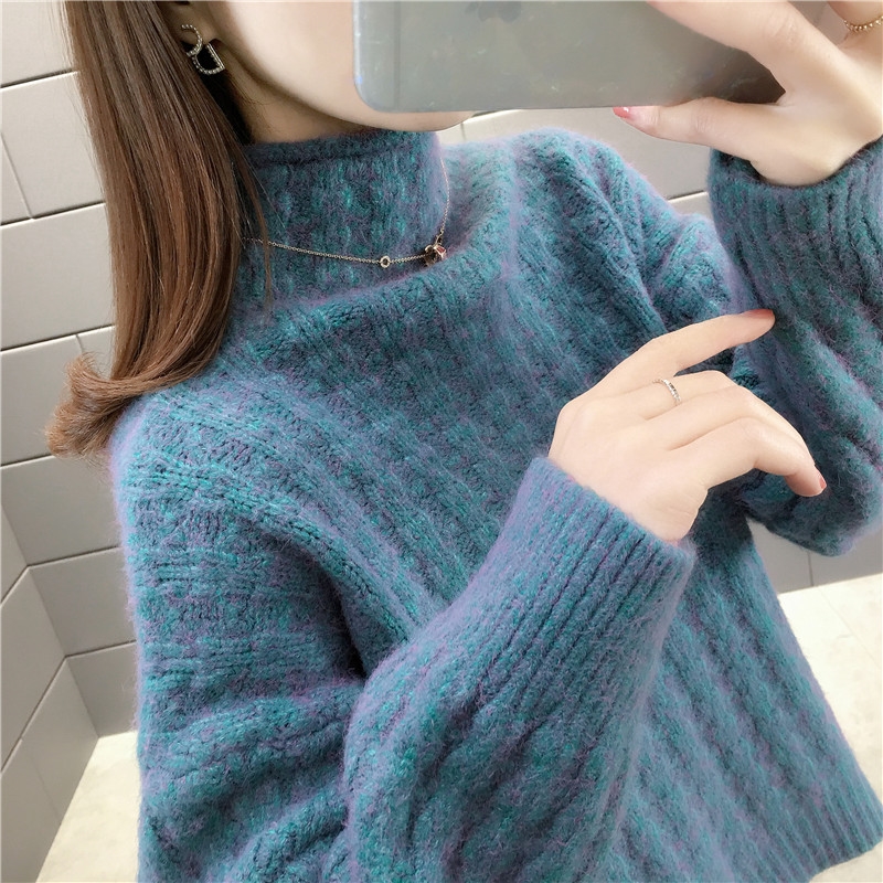 Áo Len Nữ Form Rộng Cổ Cao Phong Cách Hàn Quốc - Hàng Quảng Châu Cao Cấp