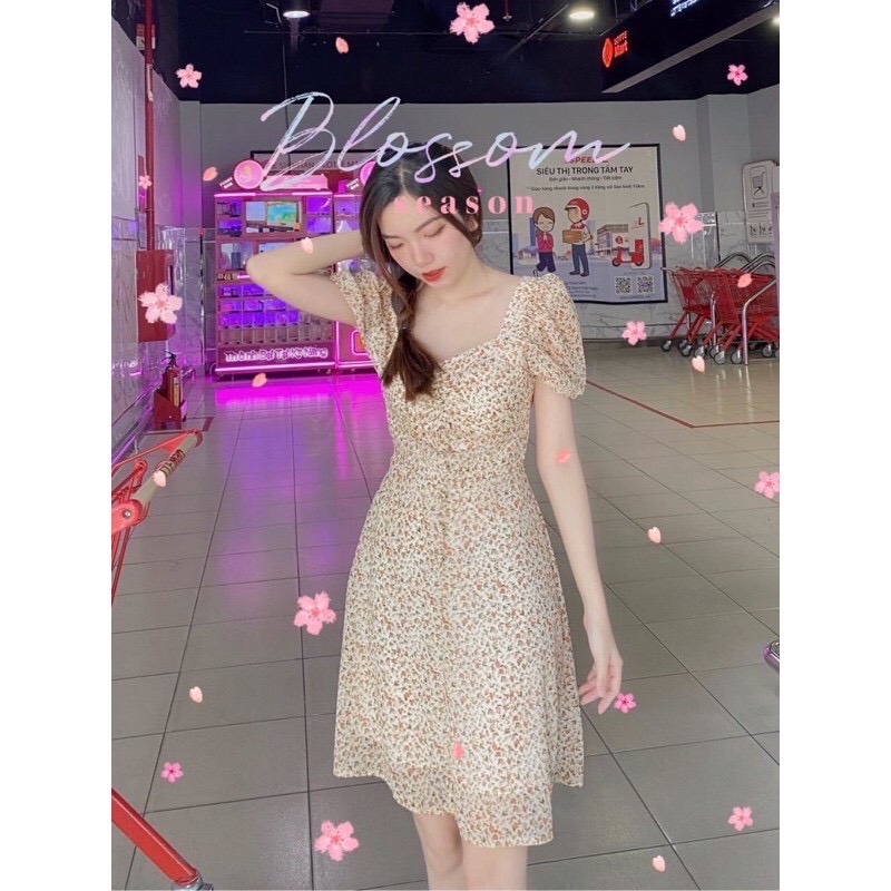 Tila Dress - đầm hoa nút bọc nhún ngực