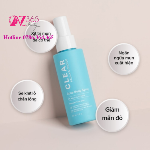 Xịt toàn thân ngăn ngừa mụn Clear Acne Body Spray 118ml