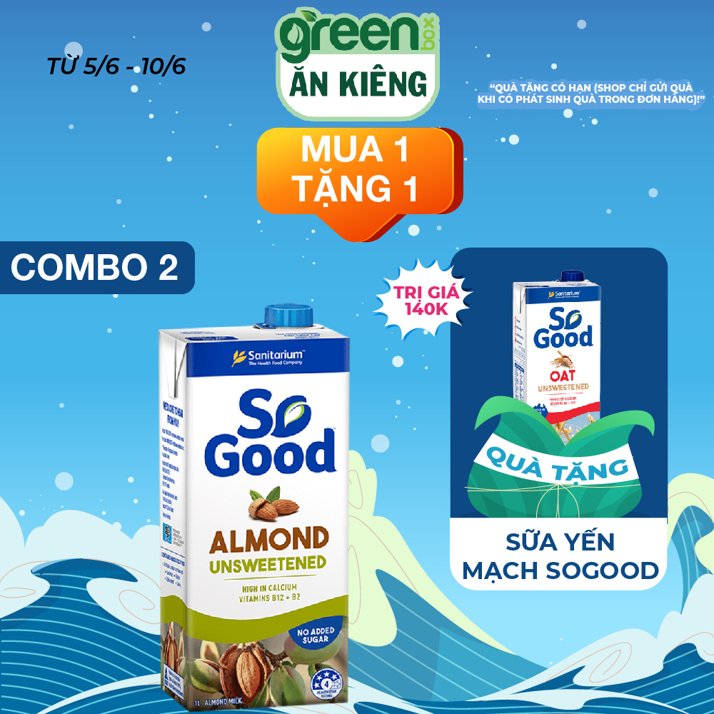 Hộp sữa hạt hạnh nhân So Good Úc 1L ít đường hương Original calo thấp, bổ sung canxi và vitamin phù 