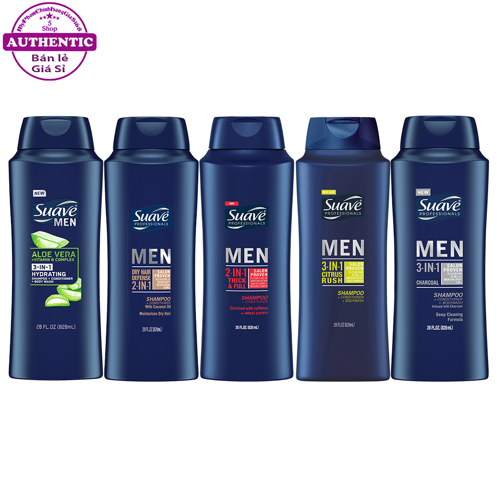 Dầu gội - sữa tắm - dầu xả suave cho nam 808ml
