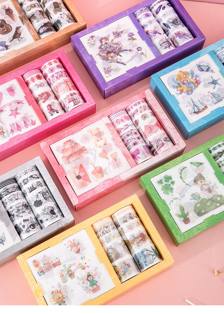 Bộ combo 10 cuộn băng dính trang trí (washi) và 10 tờ sticker