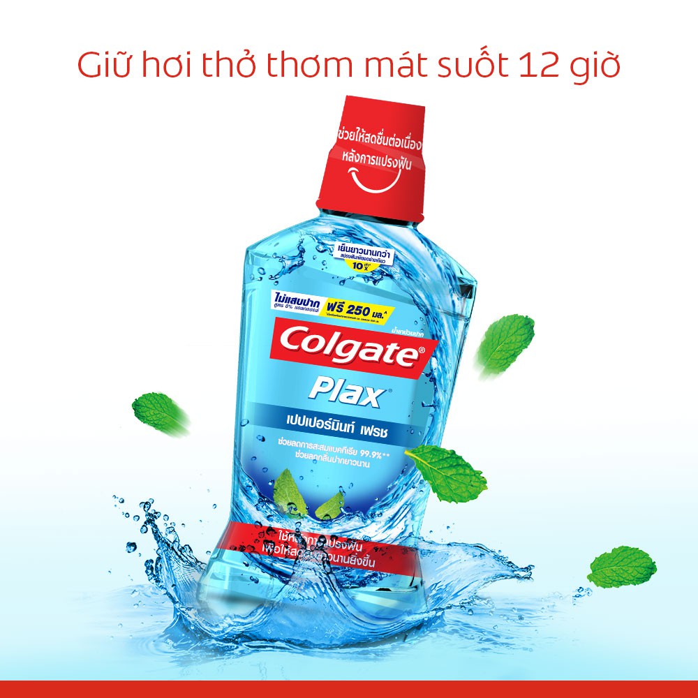 Bộ 2 chai nước súc miệng Colgate kháng 99% vi khuẩn Plax bạc hà 500ml/chai