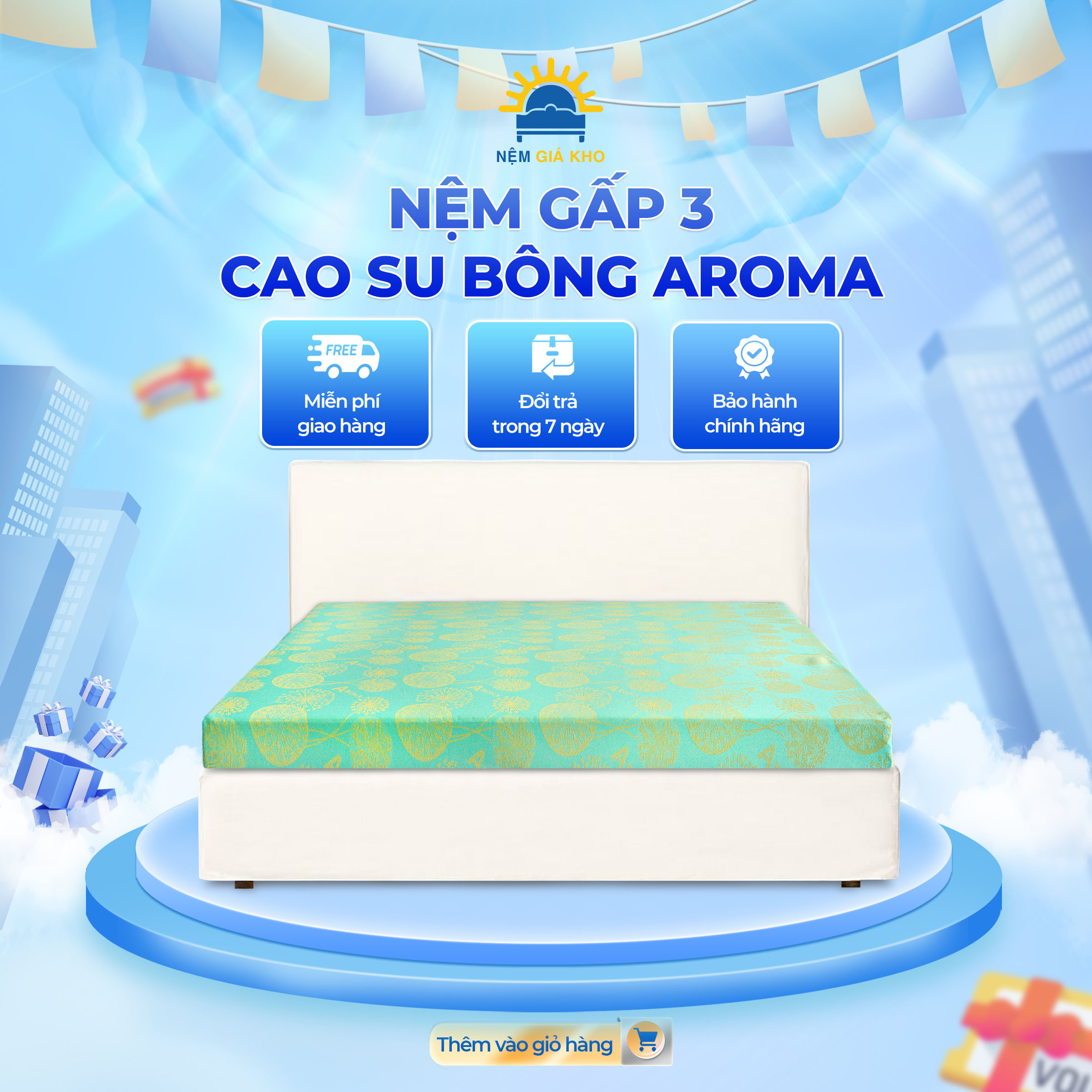 Nệm cao su bông aroma gấp 3, êm ái, bảo hành 10 năm