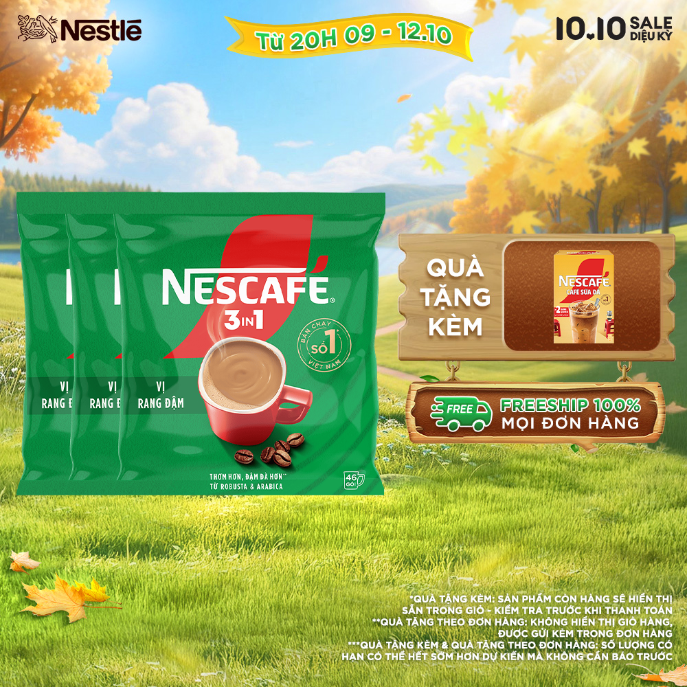 [ƯU ĐÃI THÁNG 10] [FREESHIP HCM] Combo 3 Bịch NESCAFÉ 3IN1 Công thức cải tiến - VỊ RANG ĐẬM (Bịch 46 gói)