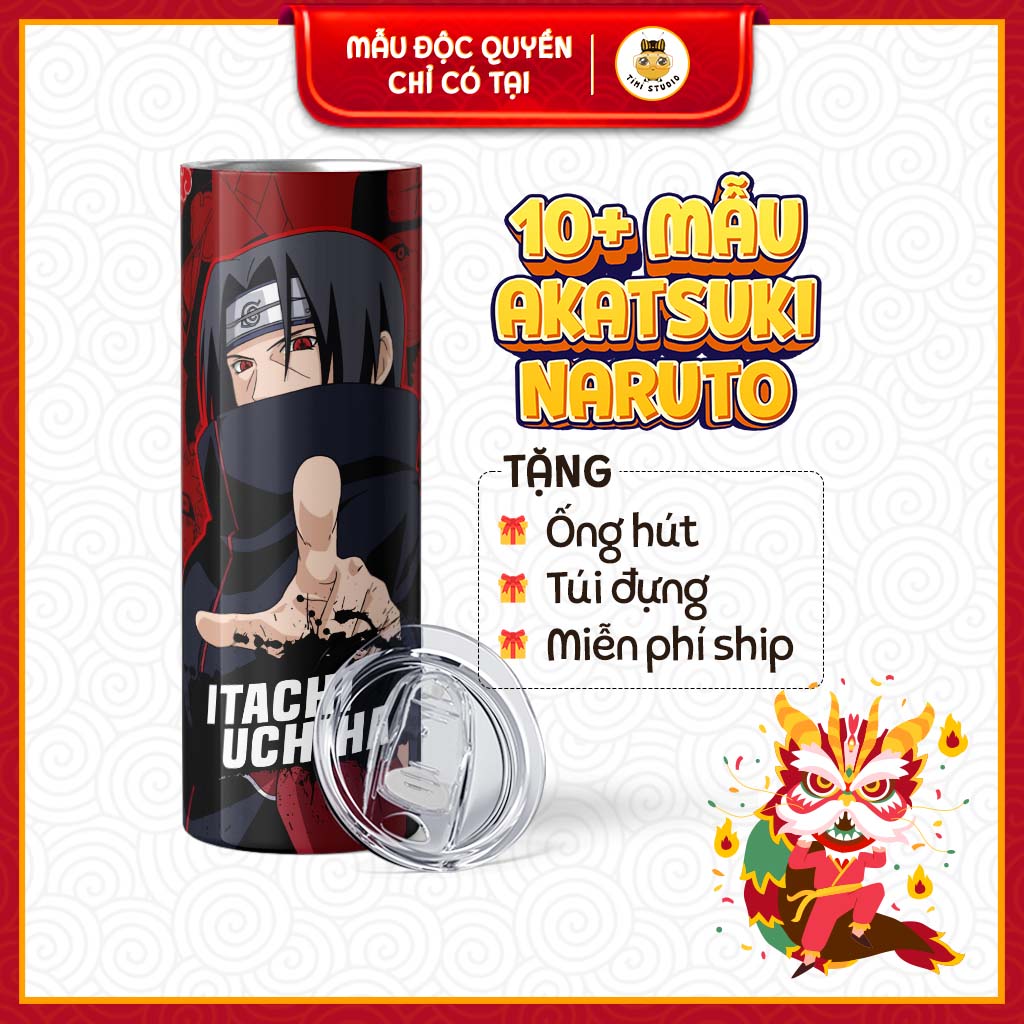 Ly giữ nhiệt hình akatsuki naruto - bình giữ nhiệt hình akatsuki naruto - 600ml - inox 304 - tặng túi đựng - tỉ mỉ studio