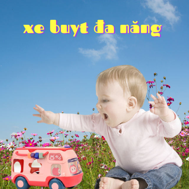 Đồ chơi xe buýt gõ nhạc và phát nhạc đa chức năng và sắp xếp hình khối cho bé