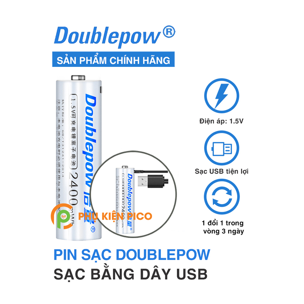 Pin sạc doublepow 2400mwh có cổng sạc trực tiếp micro usb aa 1.5v - pin doublepow 2400mwh