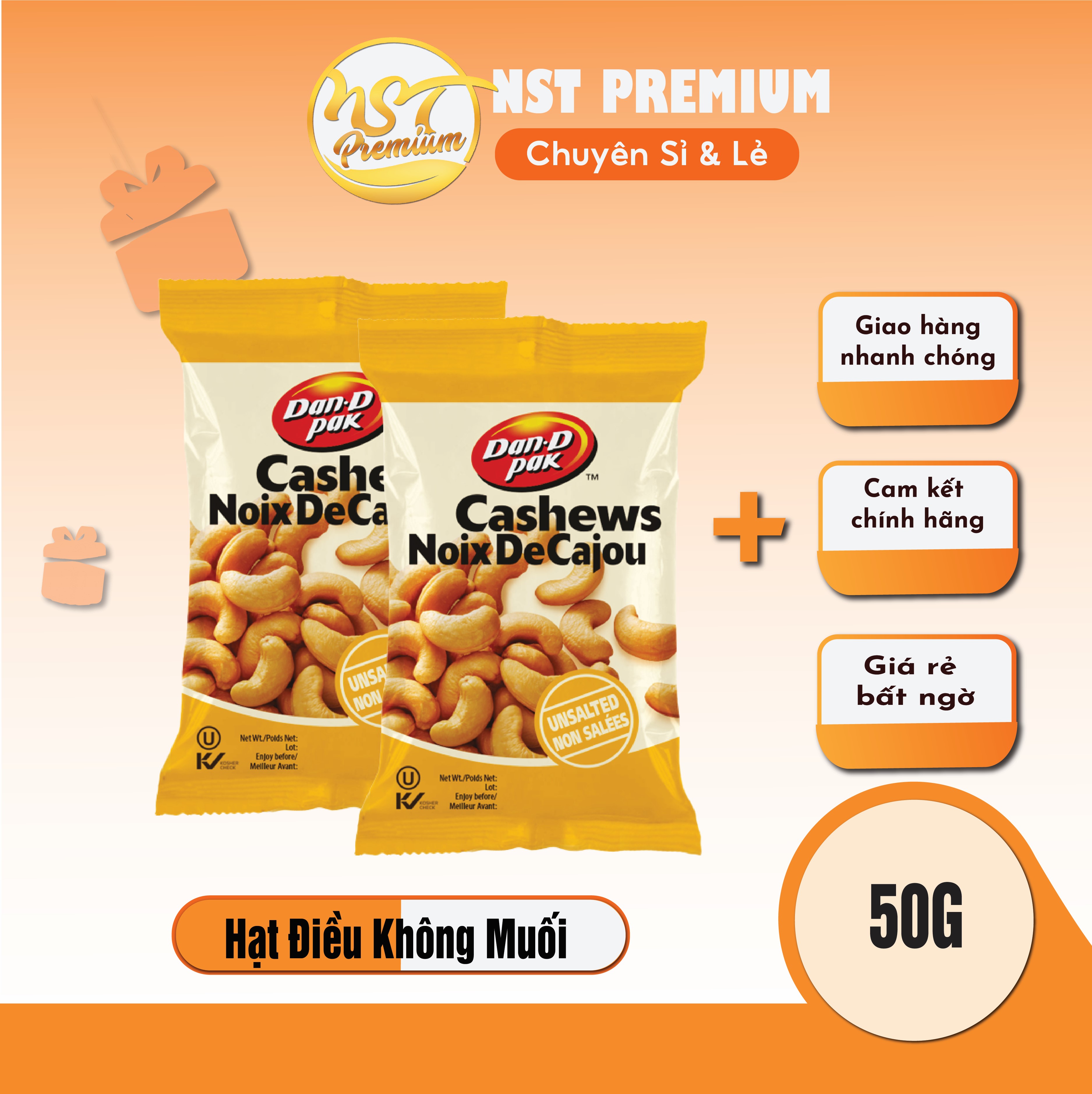 Hạt điều không muối 50g dan d pak