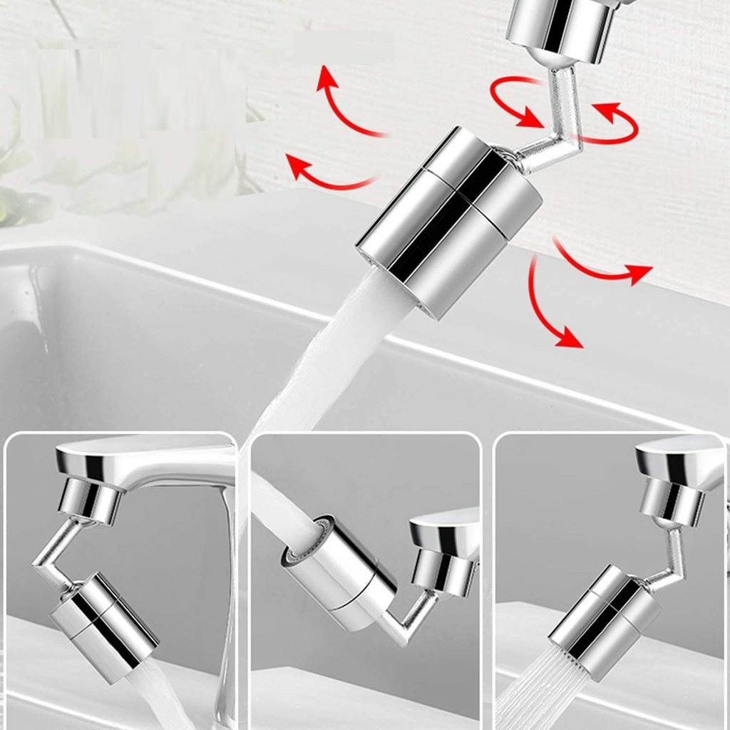 Đầu nối vòi nước tăng áp xoay 720 độ lắp vòi nước chậu rửa bát chén lavabo với 2 chế độ nước chảy
