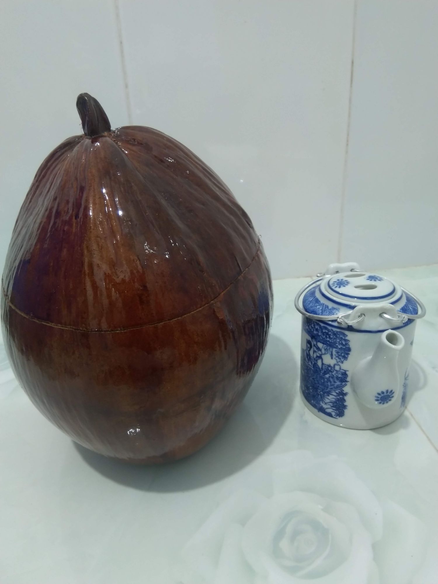 Combo vỏ bình trà bằng trái dừa khô và ấm trà cỡ lớn hàng tuyển