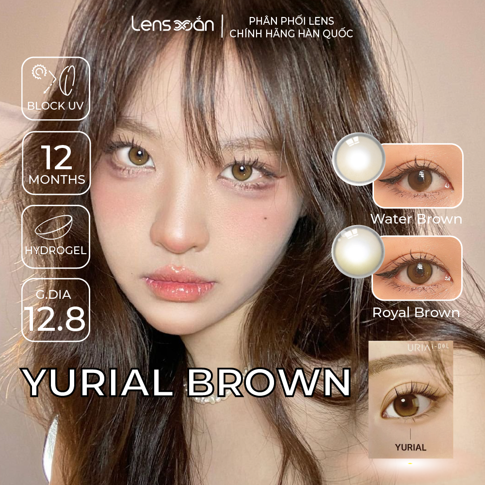 Kính áp tròng cận 12 tháng LENS XOẮN lens hiệu ứng 3D IDOL LENS YURIAL ROYAL BROWN WATER BROWN