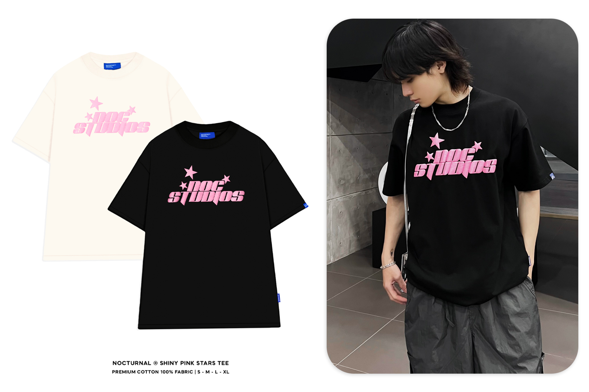 [nhập lazflex1- giảm 30k đơn 149k|áo thun nocturnal shiny pink stars tee cotton 100% unisex form rộng tay lỡ oversize local brand
