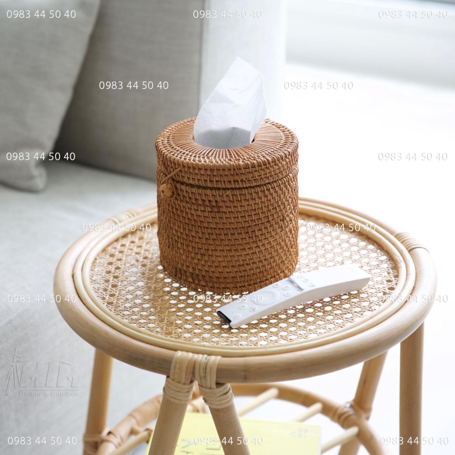 Hộp mây đựng khăn giấy l Hộp đựng khăn giấy tròn